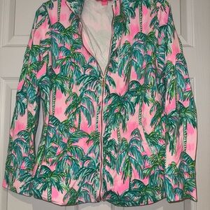 Lilly Pulitzer Pink and Green Palm Print Full Zip
